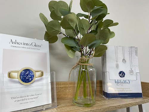 Memorial jewellery leaflets at the Hickton Family Funeral Directors Halesowen Branch