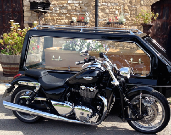 Hickton Family Funeral Directors Birmingham have a motorcycle hearse